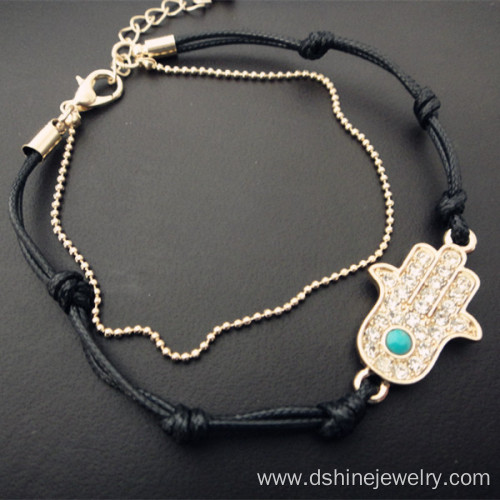 Hamsa Hand Bracelet Charms Evil Eye Chain Leather Bracelet